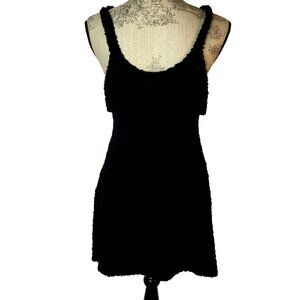 POL Women Black Textured Knit Mini Dress Stretch Boho Layered Festival S/M NWOT